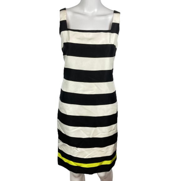 Rickie Freeman Dress Womens Sz 2 Black‎ White Striped Silk Sleeveless Sheath - Picture 1 of 8